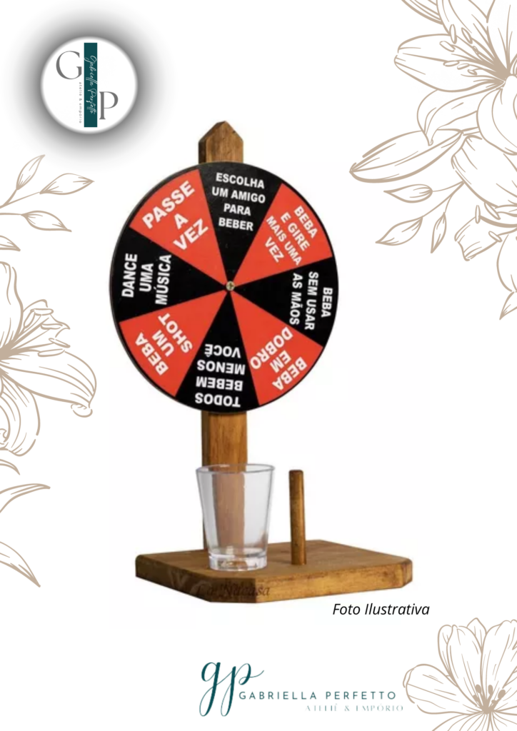 Jogo Roda Shot Rolet E Copo Drink Tequila Beber Vira Virou Rústico