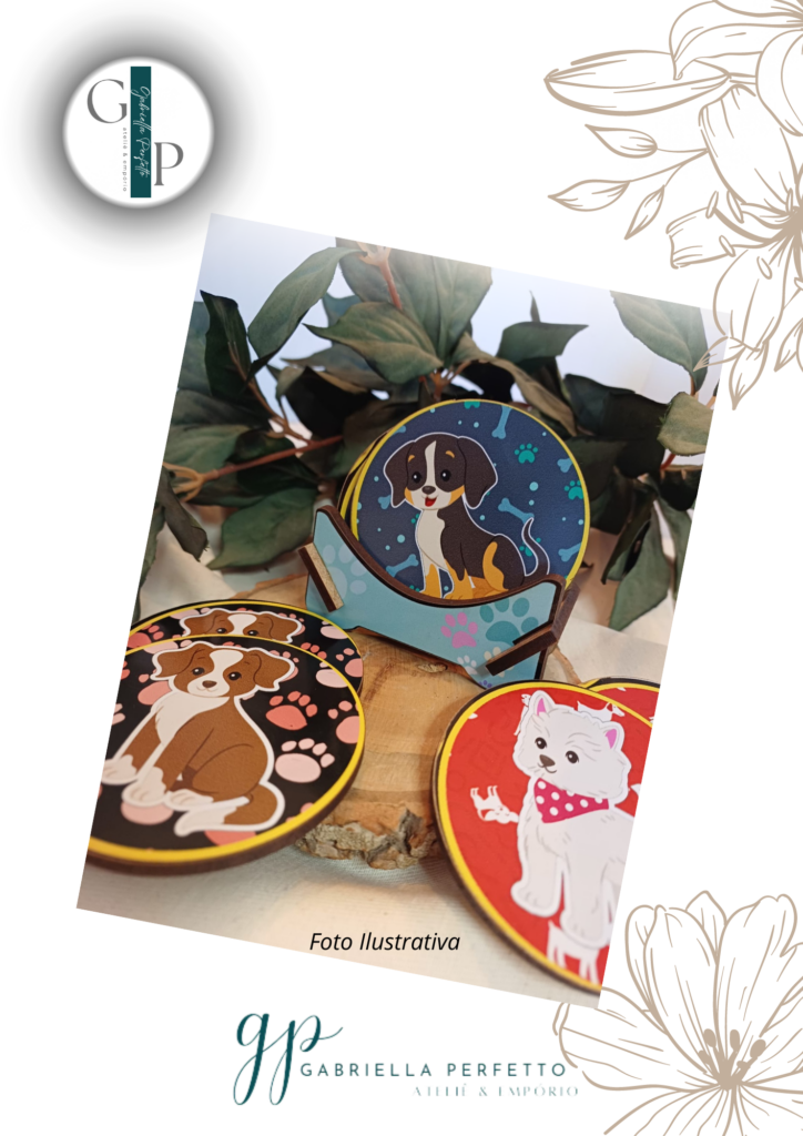 Porta Copos Descanso Com Suporte MDF Cachorro