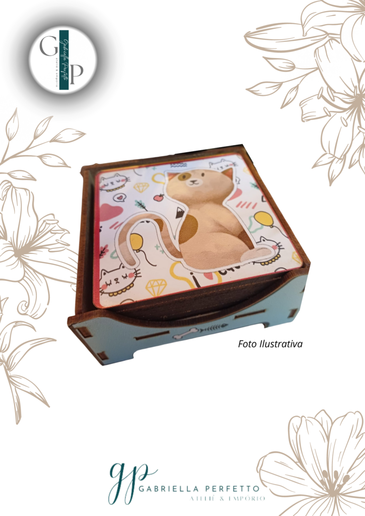 Porta Copos Descanso com Suporte MDF Gato