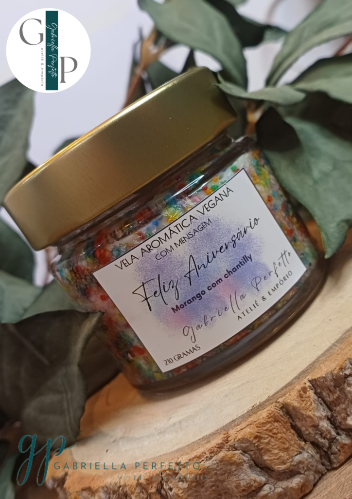 Vela Aromática Vegana com mensagem | ANIVERSÁRIO – 110 gramas