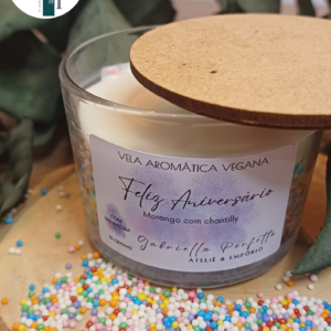 Vela Aromática Vegana com mensagem | ANIVERSÁRIO - 90 grama